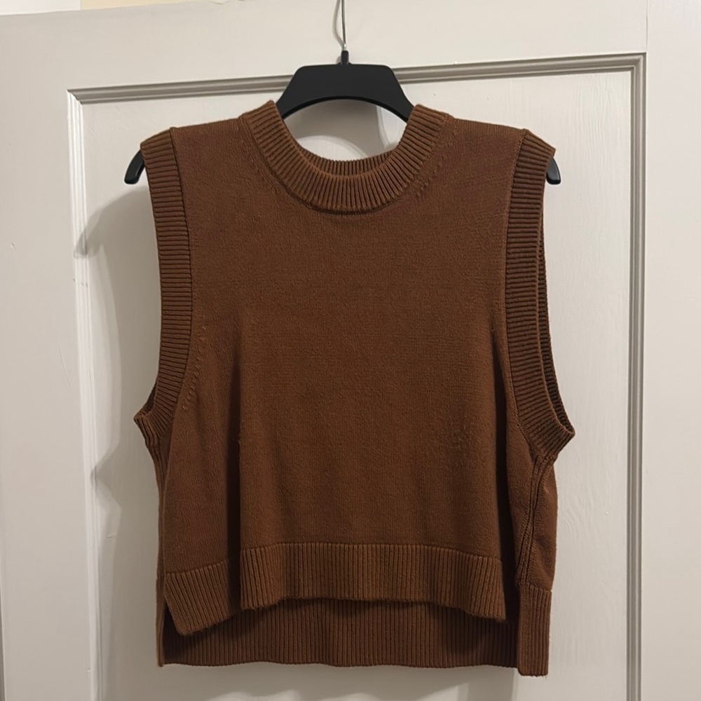 French Connection Brown Ribbed Muscle Tee
